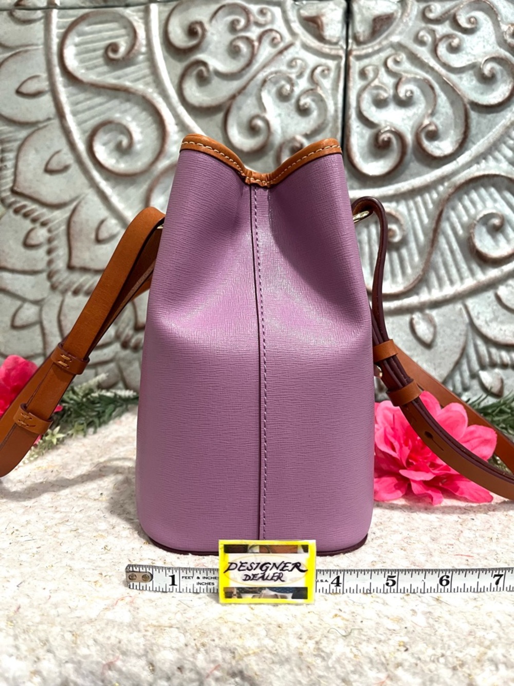 Dooney & Bourke Pink Leather Shoulder Tote with Brown Trim - Picture 8 of 12